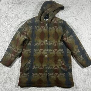 Vintage LL Bean Womens Wool Coat XL 90s Blanket Chore Jacket Hooded Thinsulate